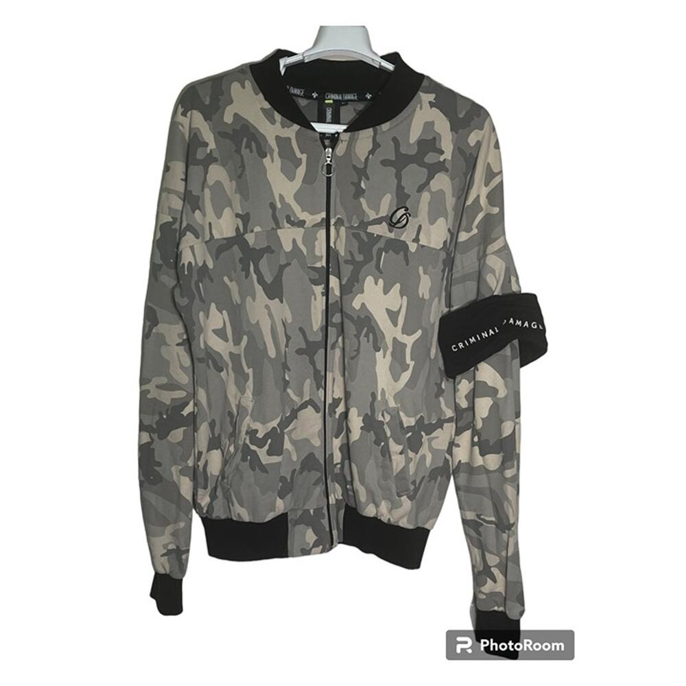 Criminal Damage Camo Hunter Bomber Jacket Zip Up Streetwear Men's Size XL USED